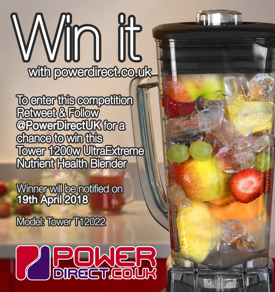 PowerDirectUK's tweet photo. We Will Be Announcing the #Winner of our #Free to Enter #Competition #Giveaway at 2pm TOMORROW! You Could #Win a Tower Ultra Extreme Health Blender.  Be Lucky and Remember to Check your Messages... https://t.co/a1c4JXHoK1
