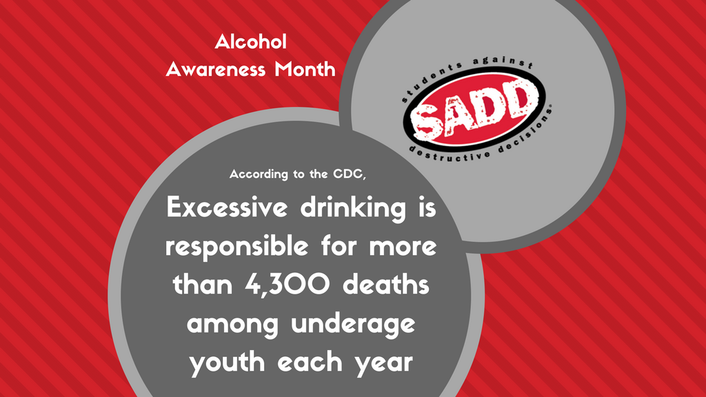 SADDnation's tweet photo. It’s #AlcoholAwareness Month! Did you know that more than 4,300 deaths occur among underage youth each year due to excessive drinking? 😱 #WellnessWednesday https://t.co/F4iEXQQkk3