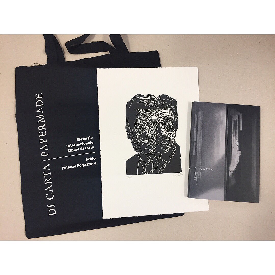 AdeAdesinaink's tweet photo. The catalogue arrived from Di Carta Biennale where one of my woodcuts was shown. I was very happy to receive a print by artist Marco Trenton too #biennale #dicarta #artexhibition #print #woodcut #printmaking #printmaker #woodcutprint https://t.co/4JsYU6dIlp