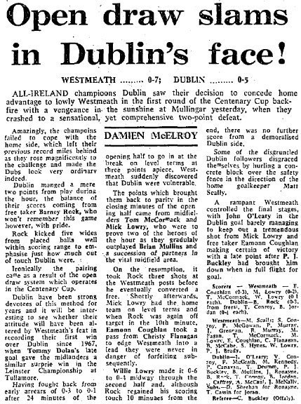 Westmeath Gaa On Twitter Just Over 34 Years Ago Westmeath Shocked Then All Ireland Champions Dublin By Beating Them By 2 Points In The 1st Round Of 1984 S Centenary Cup Players Such As