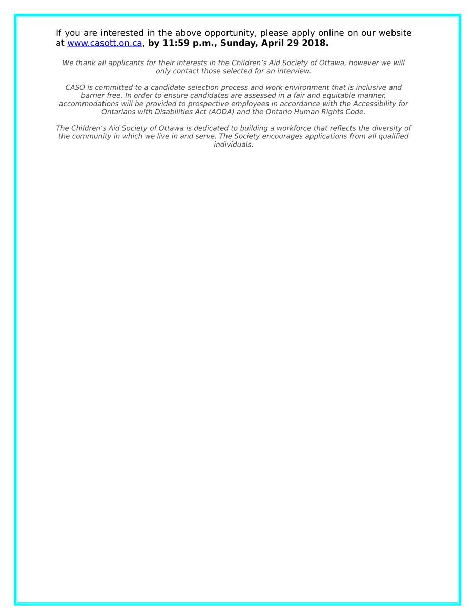 Job Posting! The Children's Aid Society of Ottawa