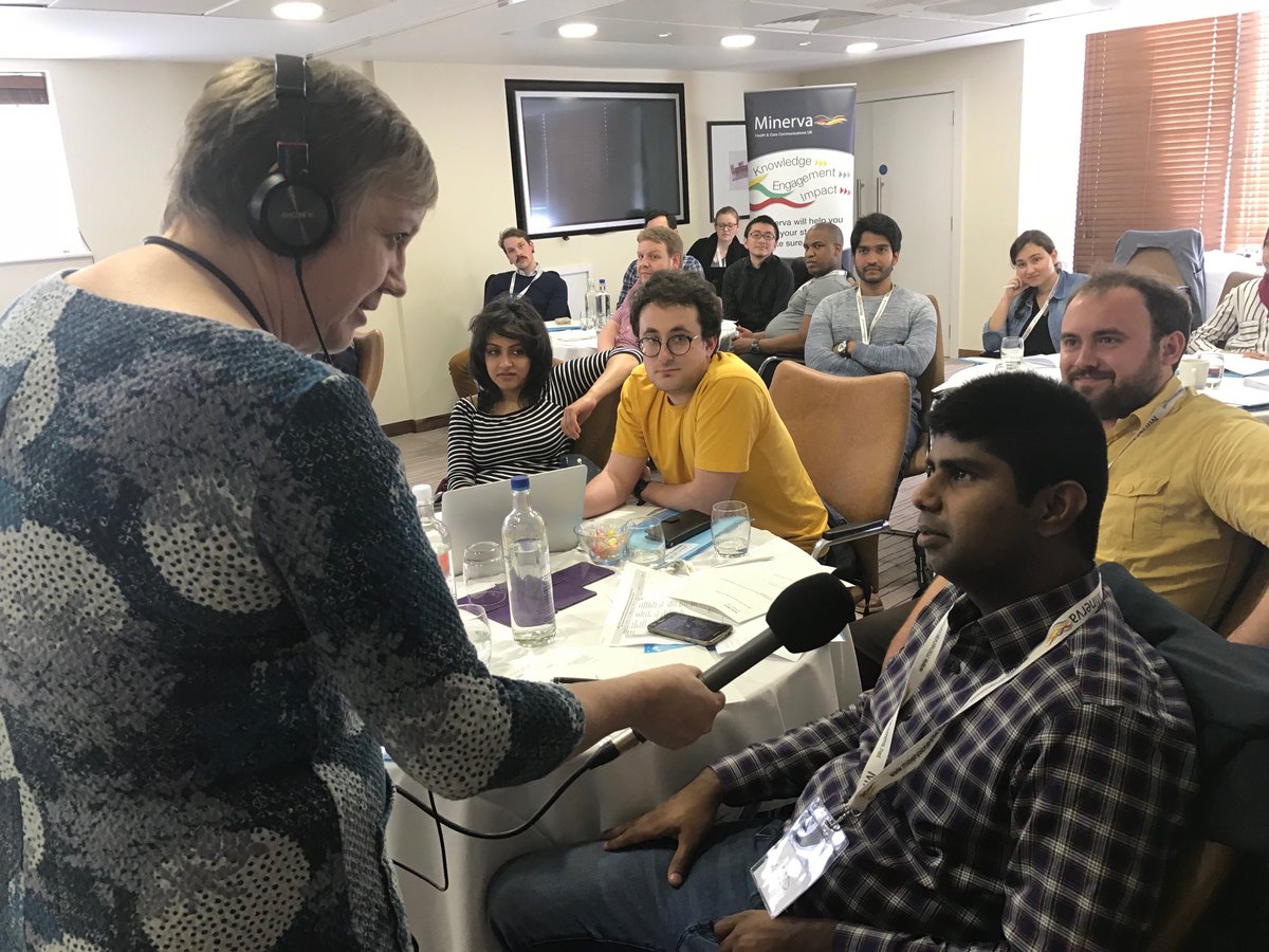 MinervaNet's tweet image. #ELENAeu Marie Curie students practising radio interview technique with science journalist @ScienceNelson at today’s @MinervaNet training session in Windsor UK #sciencecomms #innovation #commstraining