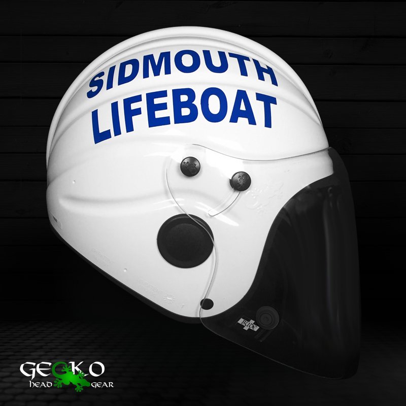A new helmet custom made by <a href="/GeckoHeadGear/">Gecko Head Gear</a> for Sidmouth independent Lifeboat in Devon. They use the Gecko open face helmet because it provides an incredible 100 Joules on-crown impact protection in a helmet that weighs just 670 grams! #GetYourGeckoOn