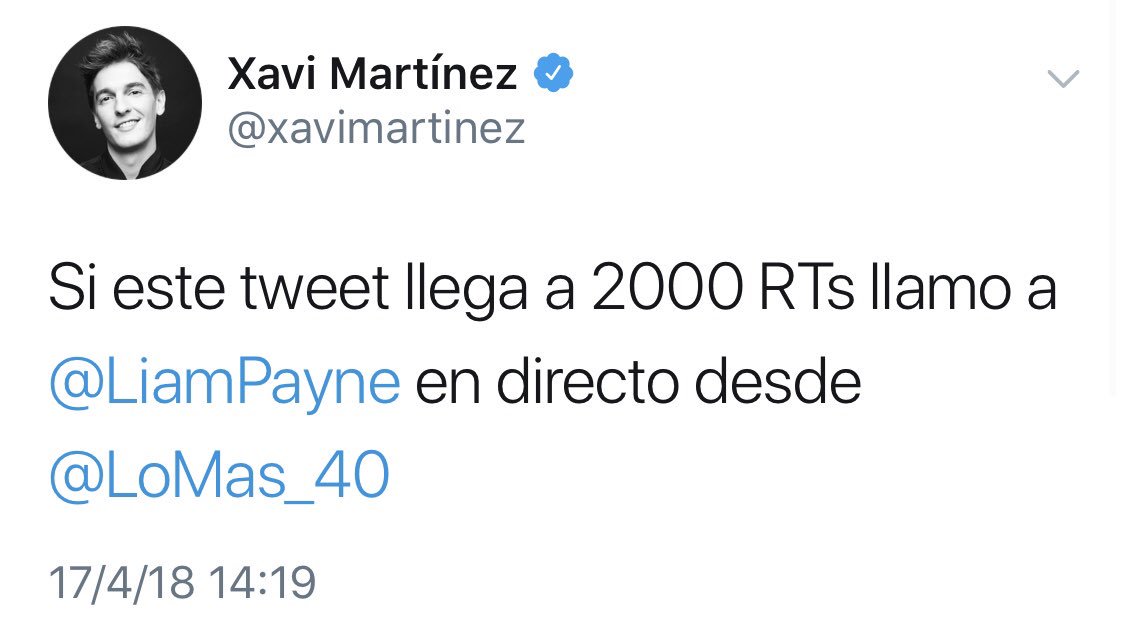 xavimartinez's tweet photo. Mañana @LiamPayne en @LoMas_40. Challenge accepted https://t.co/V7o6pQf2Lh