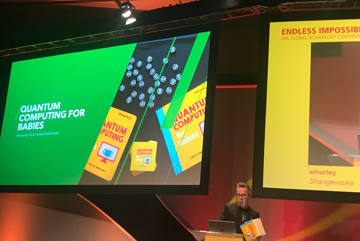DeutschePostDHL's tweet photo. You can’t start early enough! Quantum computing for babies written by @whurley @Strangeworks - great presentation at #dhltechnology global conference https://t.co/zmHN5ibT71