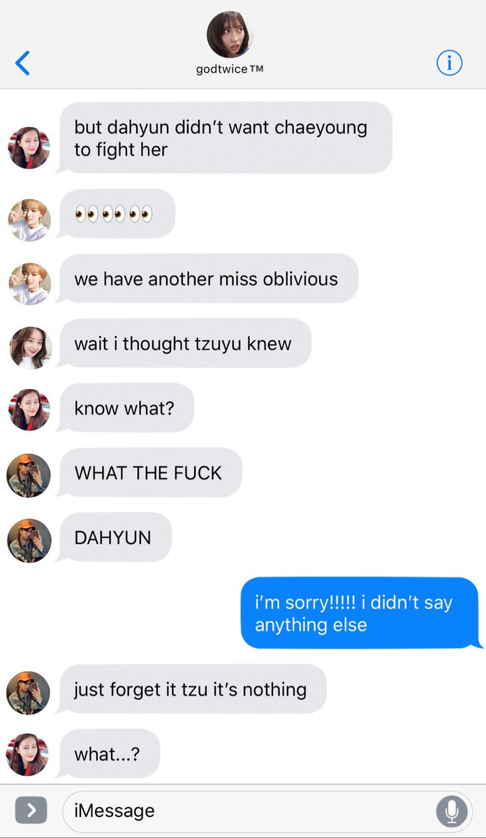 “Sorry, I have to go.” Dahyun told the girl she was facetiming. “I’ll text you later.”“Wait-“ Sana tried but the girl already hung up. “Who were you talking to?” Dahyun just shook her head. “Should I go? So you can finish that conversation?”“No, no, it wasn’t important.”