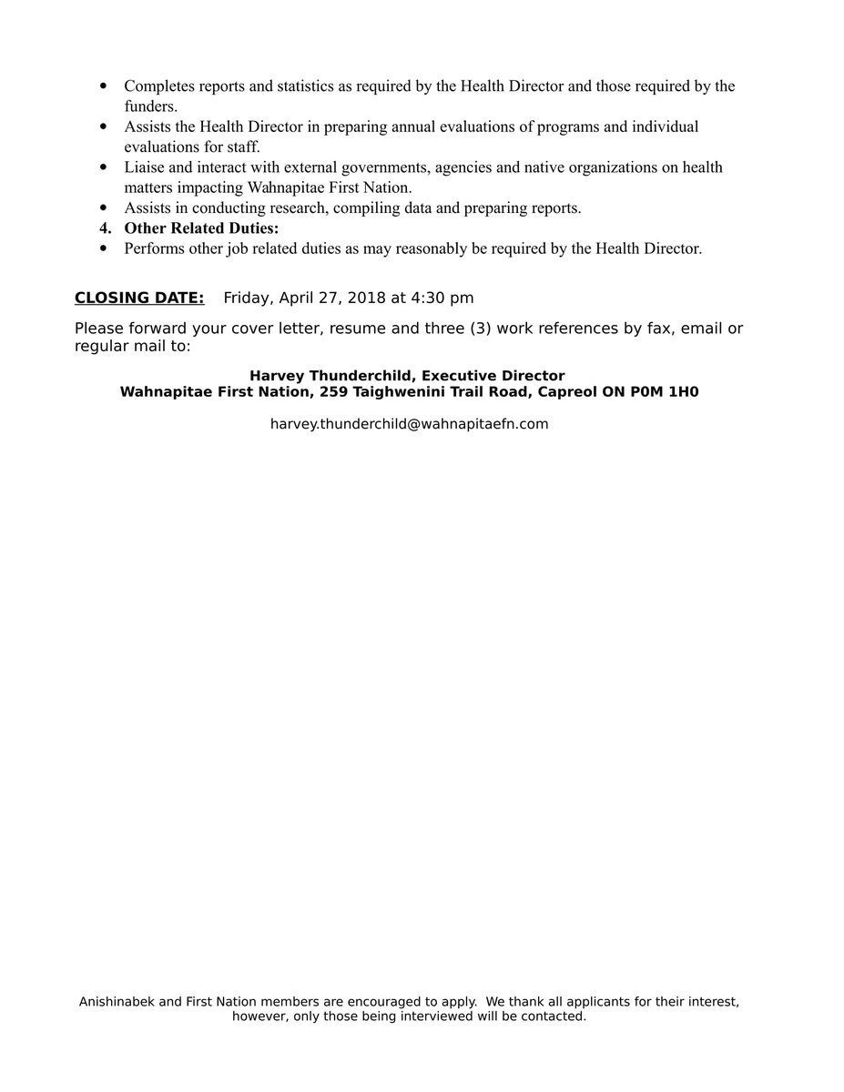 Job Postings! Wahnapitae First Nation - Family Well-Being Lead