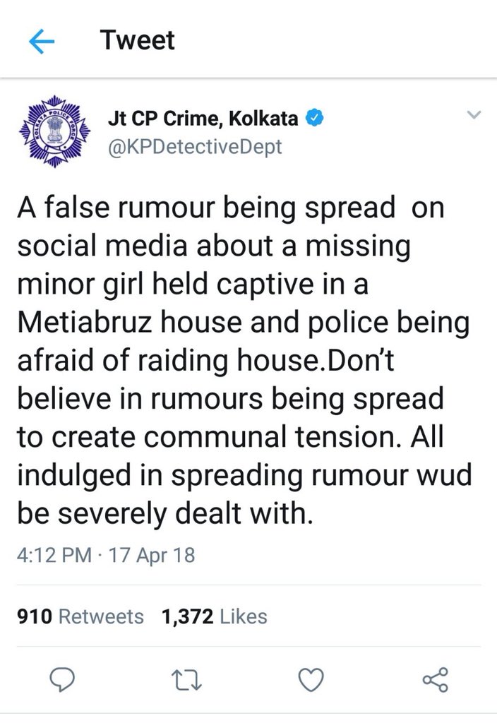 me_locket's tweet photo. Shameless @KolkataPolice threatening common people on Twitter,Why?
A Hindu girl held in captive for last 10 months. Her father Binoy Das is pleading for a help with a court order. State administration has no guts to raid in Metiabruz to #RescueGuria https://t.co/l51hwp0kWM
