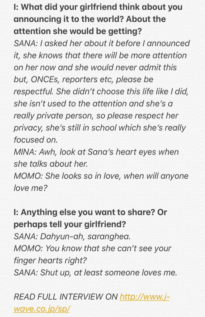 “Sorry, I have to go.” Dahyun told the girl she was facetiming. “I’ll text you later.”“Wait-“ Sana tried but the girl already hung up. “Who were you talking to?” Dahyun just shook her head. “Should I go? So you can finish that conversation?”“No, no, it wasn’t important.”