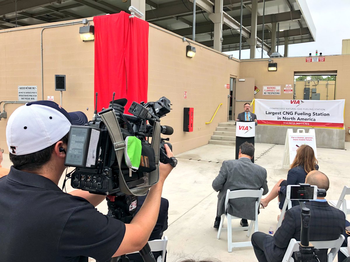 SABJEnergy's tweet photo. CNG in the spotlight this morning at an event with VIA Metropolitan Transit. More than half the agency's fleet runs on natural gas. #CNG #EagleFord #SATX https://t.co/1b030DK950