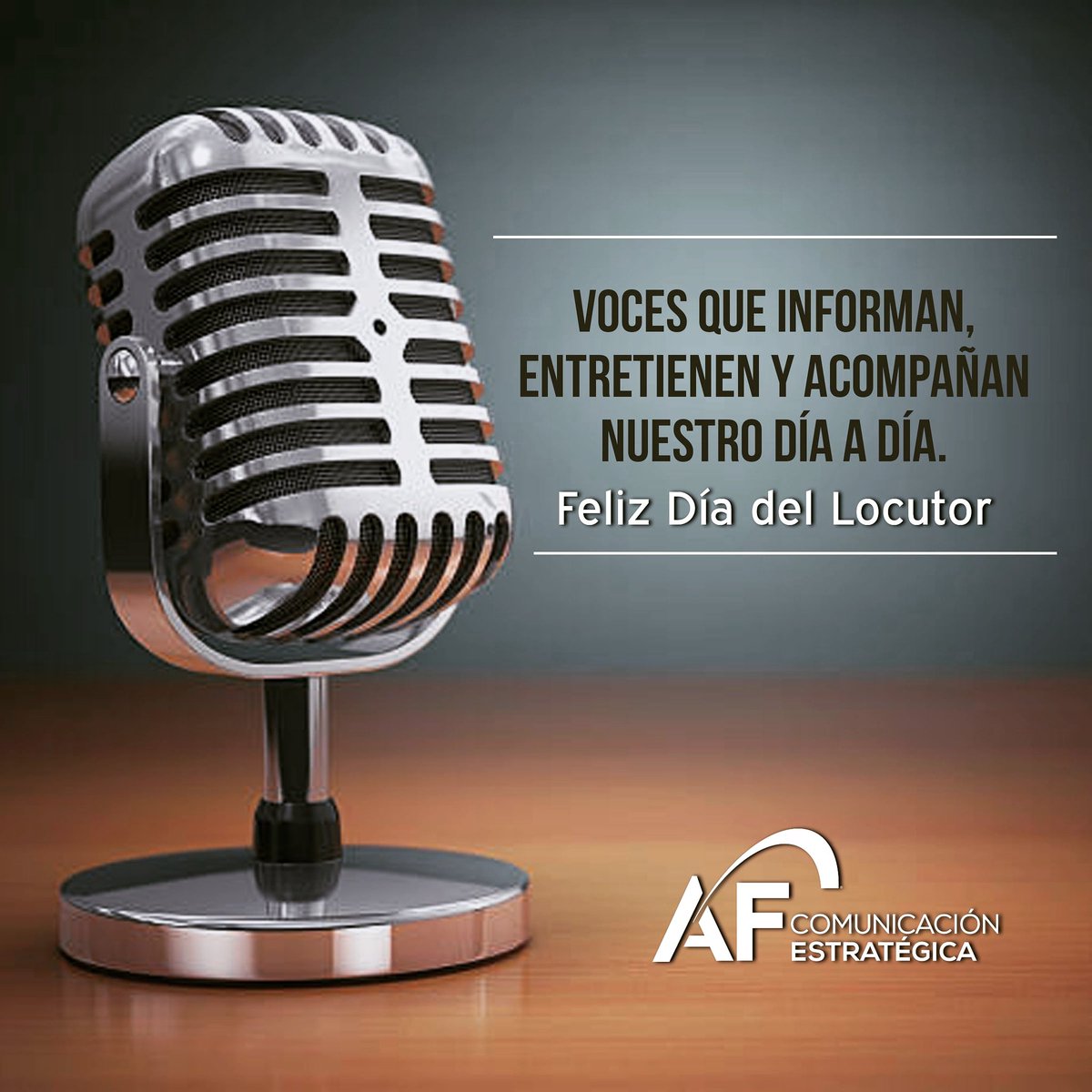 AFComunicacion's tweet photo. ¡Feliz Día del Locutor!

A esos profesionales que garantizan una comunicación entretenida e informativa generando emocionalidad y empatía. 
#diadellocutor #locutor #locucion #radio  #AFComunicacionEstrategica #AfComunicacion #AFCE #ComunicacionEstrategica #Comunicacion #rrpp https://t.co/0p2EmyJNx8