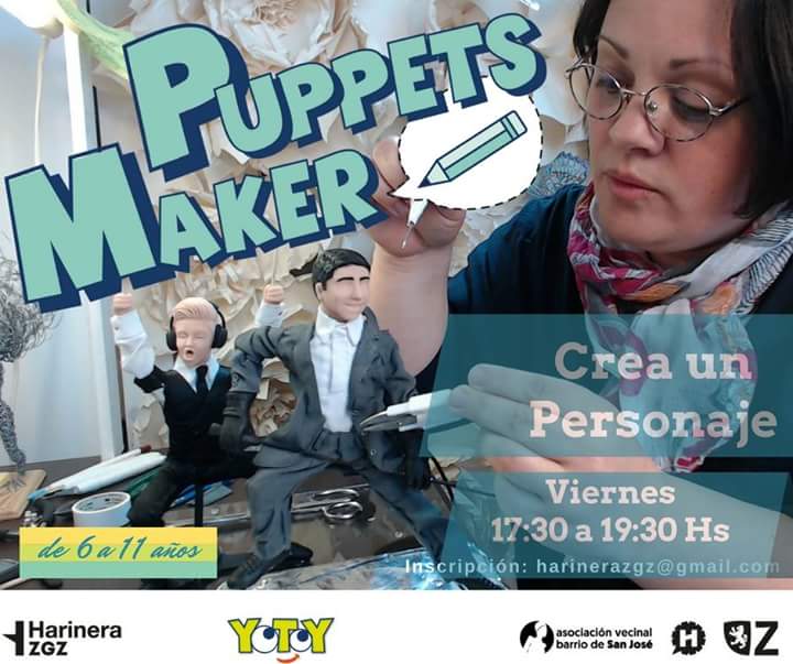 Ven con tu hijo/a este viernes al taller de Puppets Maker. .. estamos terminando los personajes para Rodar un Corto que presentaremos el 30 de mayo... queremos participar del I Festival Zaragoza en Corto...  te espero una actividad familiar... crearemos de forma colaborativa ....