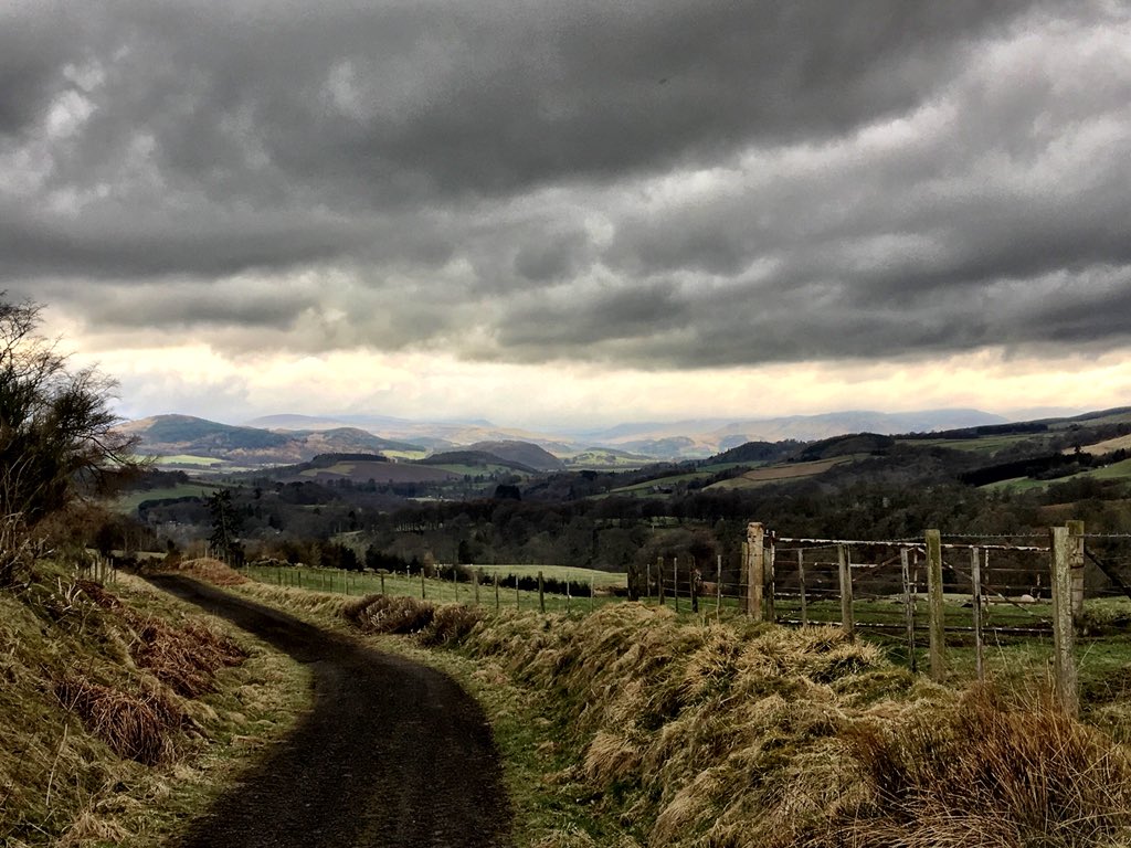 Spent the morning writing music, the afternoon teaching #bodhran and this was on my drive home. Not gonna lie . . . life is good. #smaglen #perthshire #scotland #commute #scottishhighlands #hills #sky #scenery #dirtroad #fence #lifeisgood #drumming #drummergirl #drums #drumon