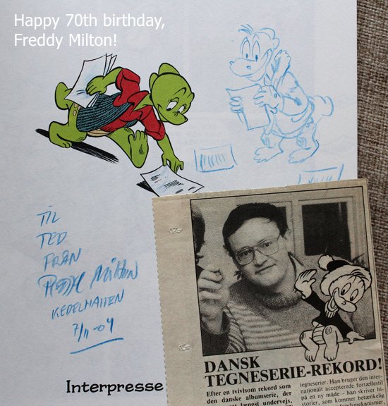 tedjohansson_sw's tweet photo. Today is the 70th birthday of Danish #comicartist #FreddyMilton, best known for his work on #Disneycomics, #WoodyWoodpecker, and as the creator of the dragon #Gnuff. The first time I met Freddy was in 2004 when he signed this Gnuff #comicbook for me.
#comics #conventionsketch https://t.co/kUrNT5e84N