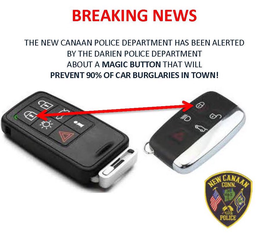 NewCanaanPolice's tweet photo. #newcanaanpolice #darienpolice @DarienPD #newcanaan #darien #lockyourvehicles #magicbutton #youcandoit https://t.co/0u7DEarUhB
