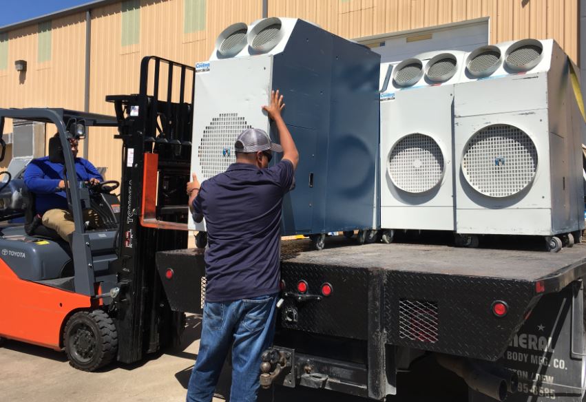PortableCooling's tweet photo. Loaded and ready to roll onto an emergency call. (5) 5-ton Kwikool AC systems on duty and to the rescue! WHO YOU GONNA CALL? PCS! https://t.co/excuscdng4