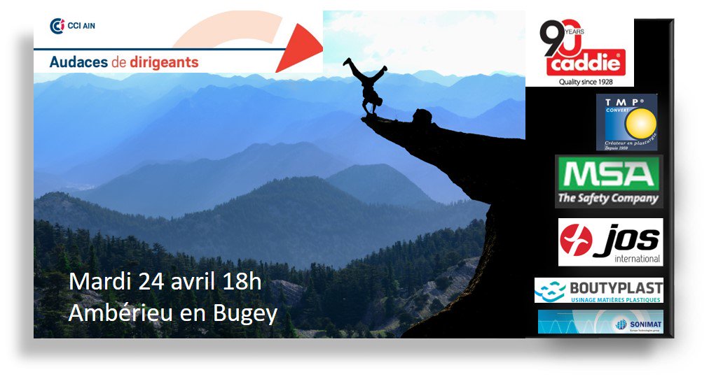 CCI_Ain's tweet photo. Dernières inscriptions ❗
Soirée AUDACES de DIRIGEANTS🤔😰🙄😉
24 avril #AmberieuEnBugey
Témoignages d'#entrepreneurs audacieux dans leurs #partenariats #innovation  #international
🛒#Caddie #TMPconvert
👨‍🚒#MSA #JOSInternational
🤝#Boutyplast #Sonimat 
⏩https://t.co/8E3Nh1uAIi https://t.co/ijOeDfiAK1