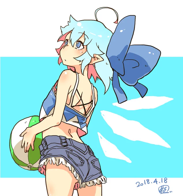 ちょっと気が早いけど夏っぽいチルノ。ホットパンツが大好きなこと忘れてた。そーい。 