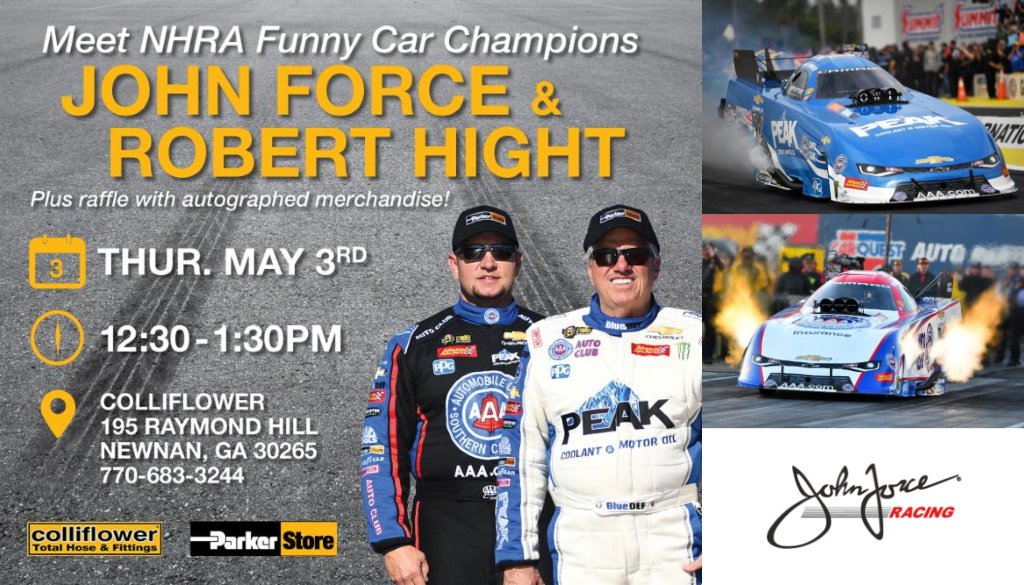 MotorRacinPress's tweet photo. Funny Car World Champions John Force and Robert Hight to Make Special Appearance at Colliflower Parker Store ---> https://t.co/8OlDIQXr22 - - #NHRA @peakauto @AAASoCal - #Colliflower #ParkerStore https://t.co/HVl8RkaCpj