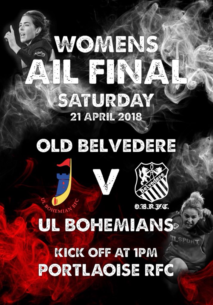 OldBelvoWomen's tweet photo. This Saturday sees Old Belvedere take on @ulbohemianrfc in a repeat of last two years AIL Final

We go head to head in Portlaoise RFC at 1pm. Guaranteed to be a fantastic game of rugby! 

#GrassrootsRugby #WRugby #OldBelvedere #AILFinal https://t.co/fx5DflG0Kx