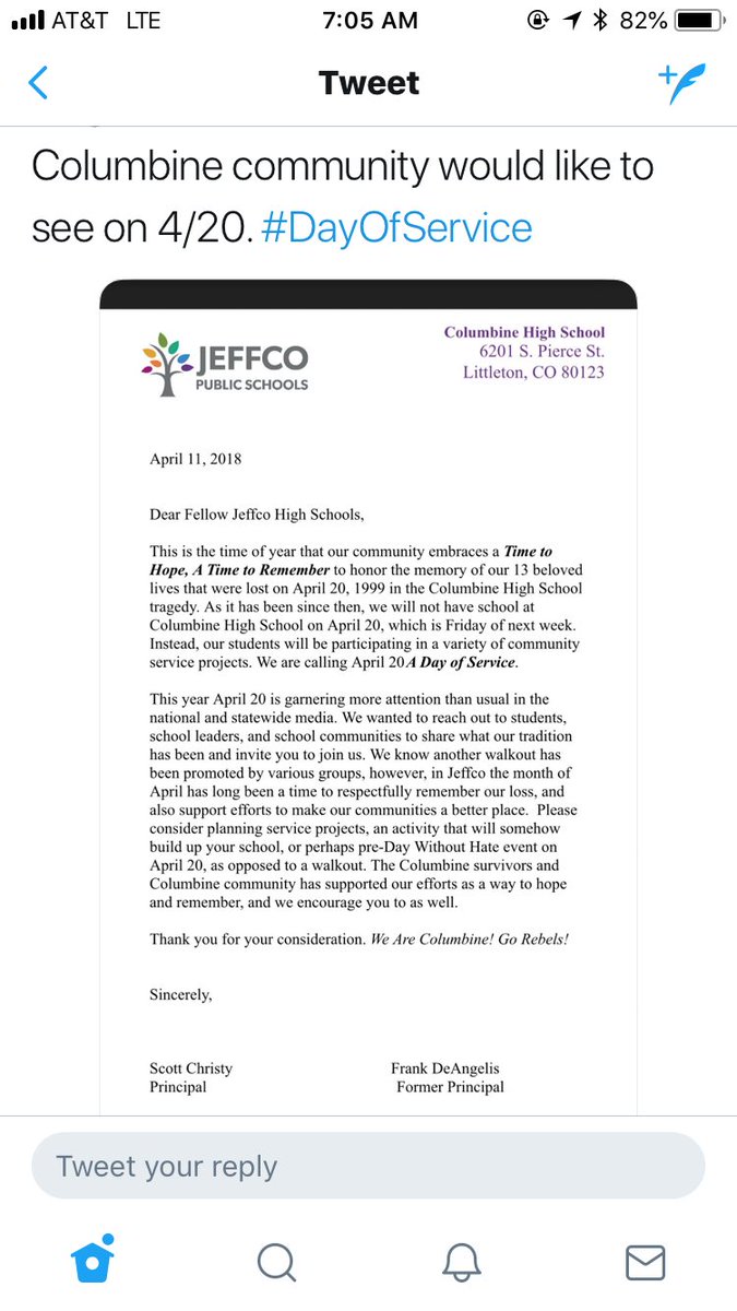 maddy_humphries's tweet image. In regards to The National School Walkout that is planned for 4/20, LHS will be participating in the #DayOfService like the students of Columbine. During all lunch shifts, we will have a short tribute followed by several optional service projects to better our school &amp;amp; community.