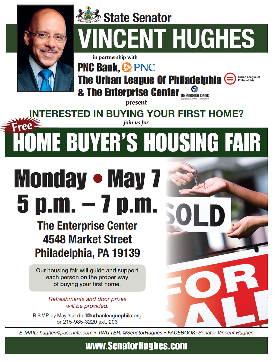 ATTENTION ALL HOME BUYERS!!!!
MARK YOUR CALENDAR!
@ULPhilly presents the FREE HOME BUYERS HOUSING FAIR, May 7th, 5p-7p at the Enterprise Center.