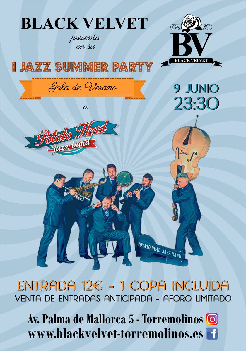BLACKVELVETTO's tweet photo. Viernes 20 abril, 22:30 Jazz Jam session. Guillermo Fernández Camacho saxofonista y voz acompañado por Daniele Tozzi guitarrista y el baterista Emanuele Ghigi.
Sortearemos entre los asistentes 2 entradas para la l Gala de verano con POTATO HEAD JAZZ BAND!!!
Os esperamos!!!!! https://t.co/3jUkRTJ3Jy