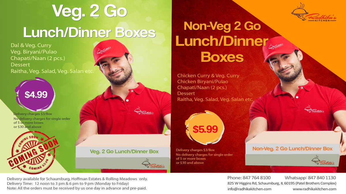 desicurrypoint1's tweet photo. Veg 2-Go Veg &amp; Non-Veg Lunch/ Dinner Boxes
#Coming_Soon
Radhika's Kitchen Desicurrypoint
@Schaumburg, IL 60195 https://t.co/l7eS6Lskta