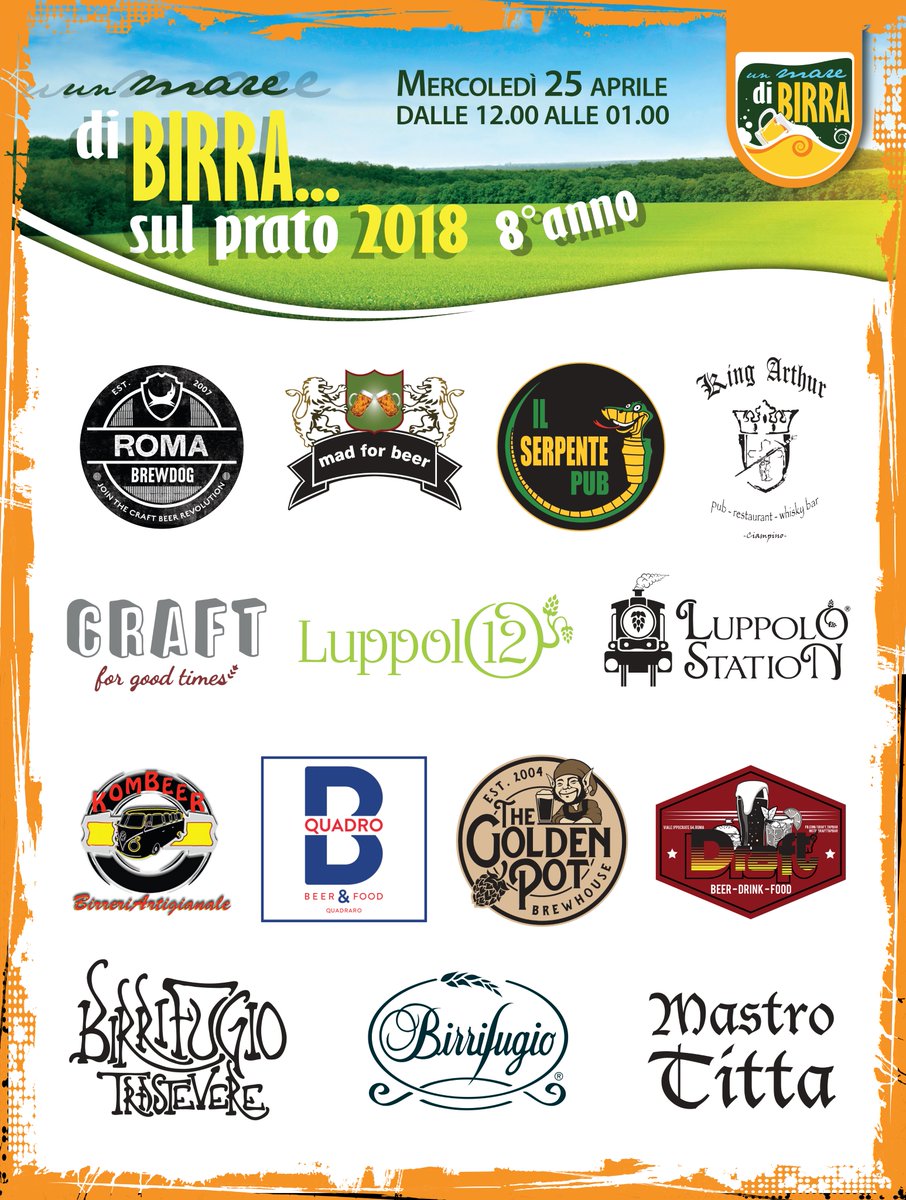 publigiovane's tweet photo. Manca una settimana a Un Mare di Birra... sul Prato, l'evento brassicolo di primavera! Vi aspettiamo il 25 aprile al Casale 4.5, via Ardeatina 1696, Roma! Ad attendervi 12 Pub della Capitale con la loro selezione birraria, ottimo cibo, musica e giochi per grandi e piccoli! #umdb https://t.co/29FvHCEd9m