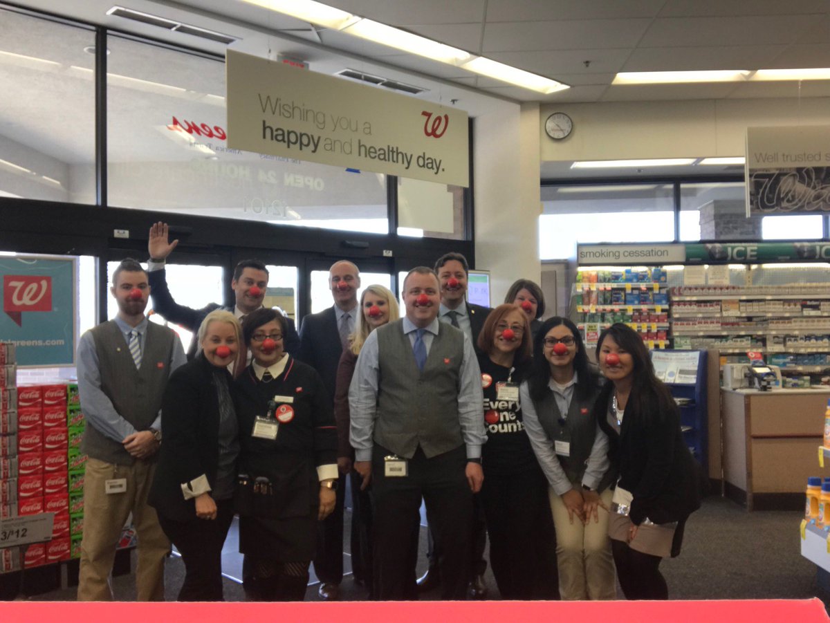 A15_Walgreens's tweet photo. Our CoVP, RVP, DPR, and SM with team at Store 3677 this morning. Red Noses on! #area15 #walgreens #endchildpoverty #forthechildren #rednoseday @DPR_Nev @DmEric520 https://t.co/QAs30rK0gl