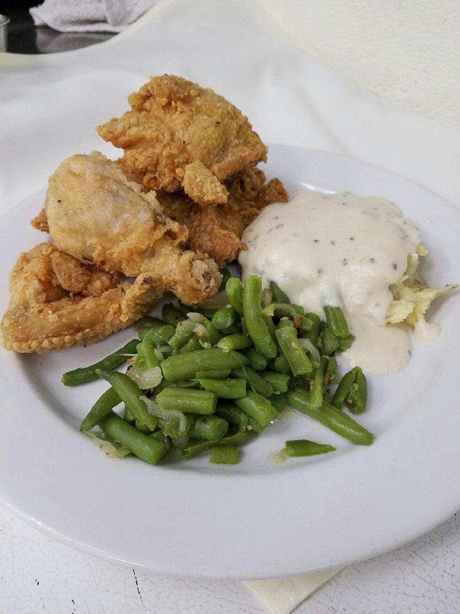 Fried Chicken Dinner is what’s for supper!!! Half a chicken, mashed potatoes/gravy, green beans, biscuit and dessert!! Call ahead!!