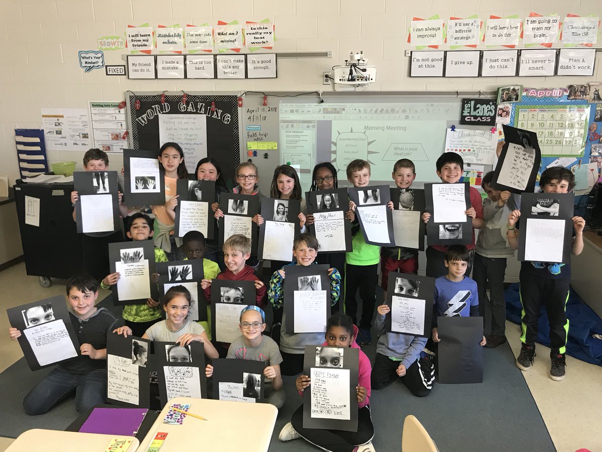 MrsLanesClass's tweet photo. t h e b e s t p a r t o f m e :: fourth graders celebrate poetry month by writing poems about the best part of themselves ❤️ #NationalPoetryMonth https://t.co/Y6ed5V8efL
