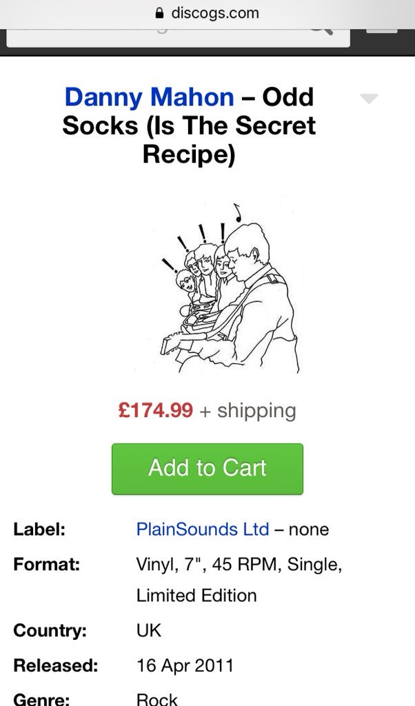 DannyMahon's tweet image. A while ago it came to my attention that copies of my odd socks 7” were going for silly money on discogs (£175 wtf!!) So... I had re-press done for @RSDUK!  Ltd to 50 copies only, these will be available at my show on Sat. RT to win 2 tickets + 2 vinyl. Will pick winner on Fri x