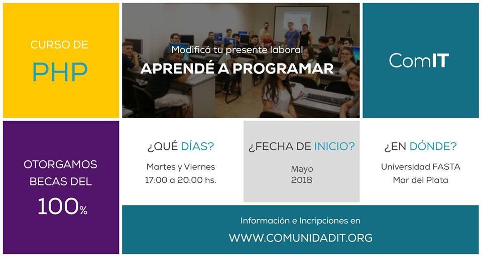 ComunidadITorg's tweet image. Empezamos en MAYO #AprendeaProgramar #AprendeConComIT @ATICMAmdp @mardelplatait @MarDelPlataARG @mardelplatamdp
