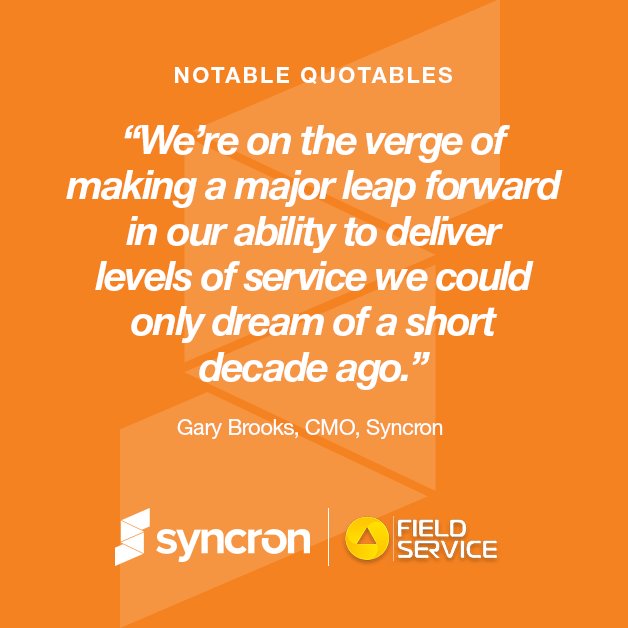 SyncronSCM's tweet photo. Thoughts from @SyncronCMO during this morning's keynote at #FieldServiceUSA. What are your thoughts on this? More keynote highlights here: https://t.co/9b5HfT9Jk2 @fieldservicewbr https://t.co/LZ4LMLbbXj