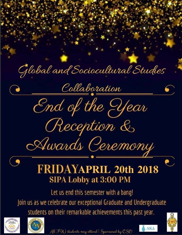 Please join us this Friday, April 19th for the GSS End of Year Reception and Awards Ceremony!