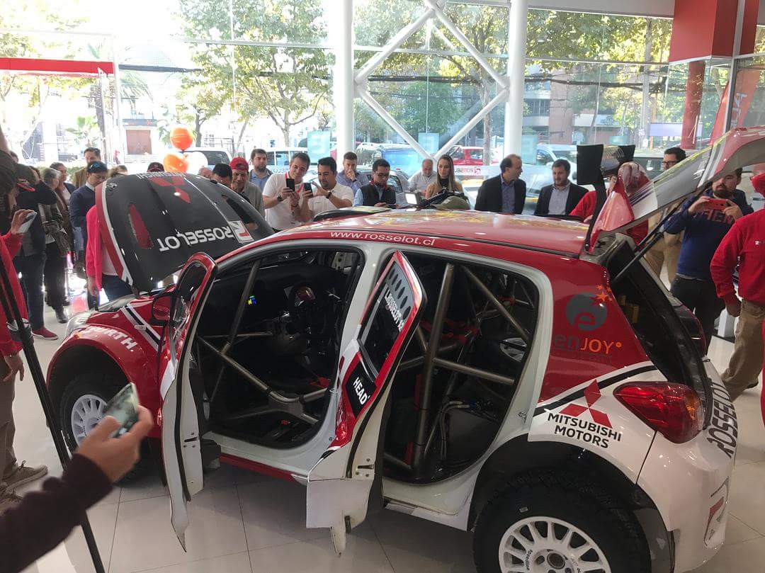 MitsubishiR5's tweet photo. Our first car sold in South America was unveiled at a press launch earlier today by 8 times Chilean rally champions @rallyROSSELOT. We wish them every success and hope their R5 specification #Mitsubishi #Mirage will be the first of many in the region. https://t.co/iu6XRqNscd