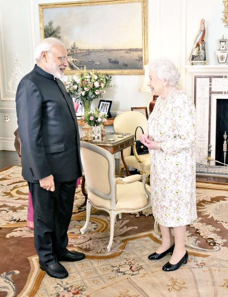narendramodi's tweet photo. Called on Her Majesty the Queen. @RoyalFamily https://t.co/jQiLLzVCzu