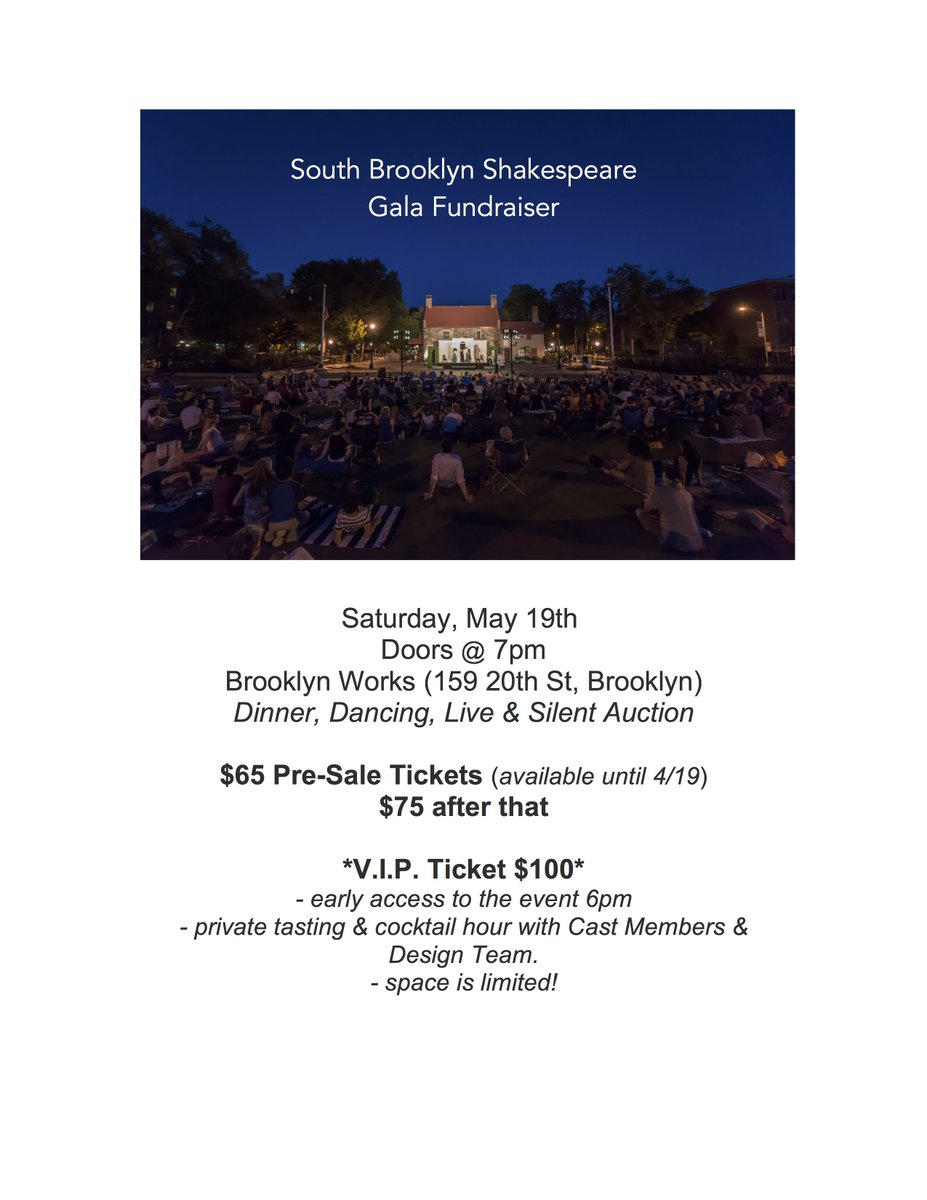 southbrookshake's tweet photo. ONE HOUR LEFT to get your Pre-Sale Gala Tickets! Click link below: https://t.co/JkTZRIKPMi #Shakespeare #theater #theatre #southslope #southbk https://t.co/fwcSTWCmEl