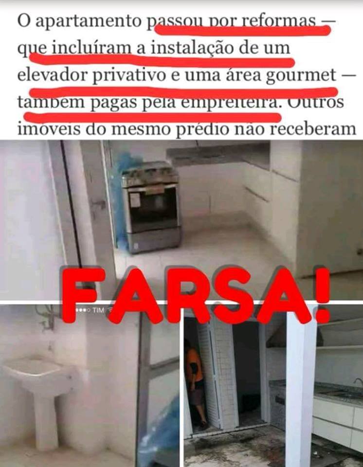 pauloteixeira13's tweet photo. A @RedeGlobo nunca fez uma reportagem sobre a reforma no interior do TRIPLEX porque já tinha ido lá e percebeu que tudo era uma FARSA! Cadê a “reforma milionária da cozinha”?
#AfarsaDoTriplex https://t.co/xdhnb3AadL