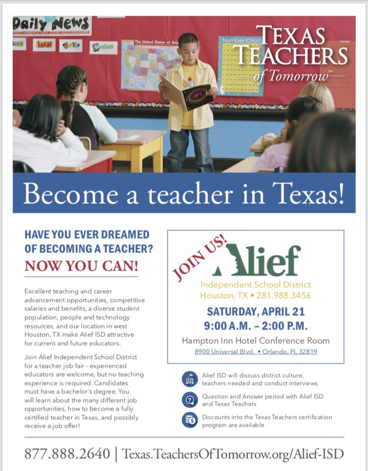 AliefISDHR's tweet photo. #Florida Job Fair this Saturday @citybeautiful !  @WFTV @WESH @MyNews13 @TexasTeachers #joinus #teachers https://t.co/bOkqiXyxwB