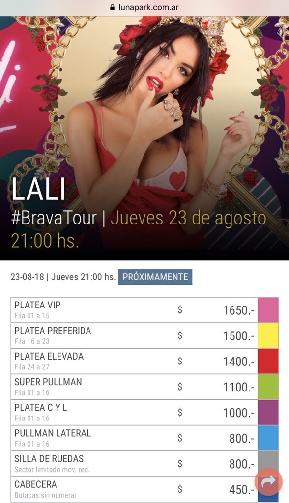 LaliEsposAO's tweet photo. Hoy a las 20hs salen las entradas para el primer show de Lali con su #BravaTour en el Estadio Luna Park. 
El nuevo tour se viene con todo🎵🔥
Les dejamos link, para esta noche comprar las entradas https://t.co/KQey7R5vS9 @laliespos @LaliMusica 🎵❤️🔥 https://t.co/k1sYKtNmMx