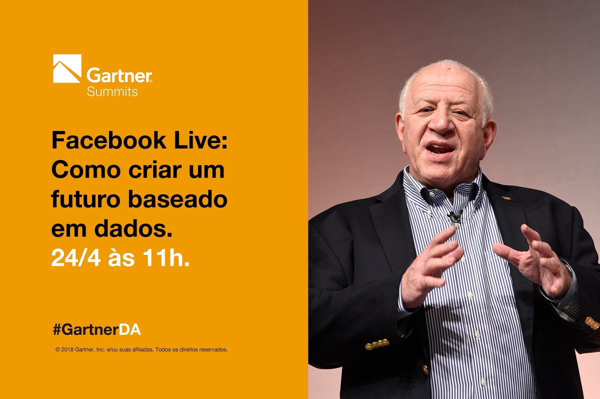 Join me on Tuesday, 24-April at 11.00 (Brasil time), 10.00 EDT for a Facebook Live session about the themes of the Gartner Data &amp; Analytics Summit #GartnerDA. Summits still to come in 2018 in São Paulo, Mumbai, Japan, México and Germany. gtnr.it/2Hdwtxr