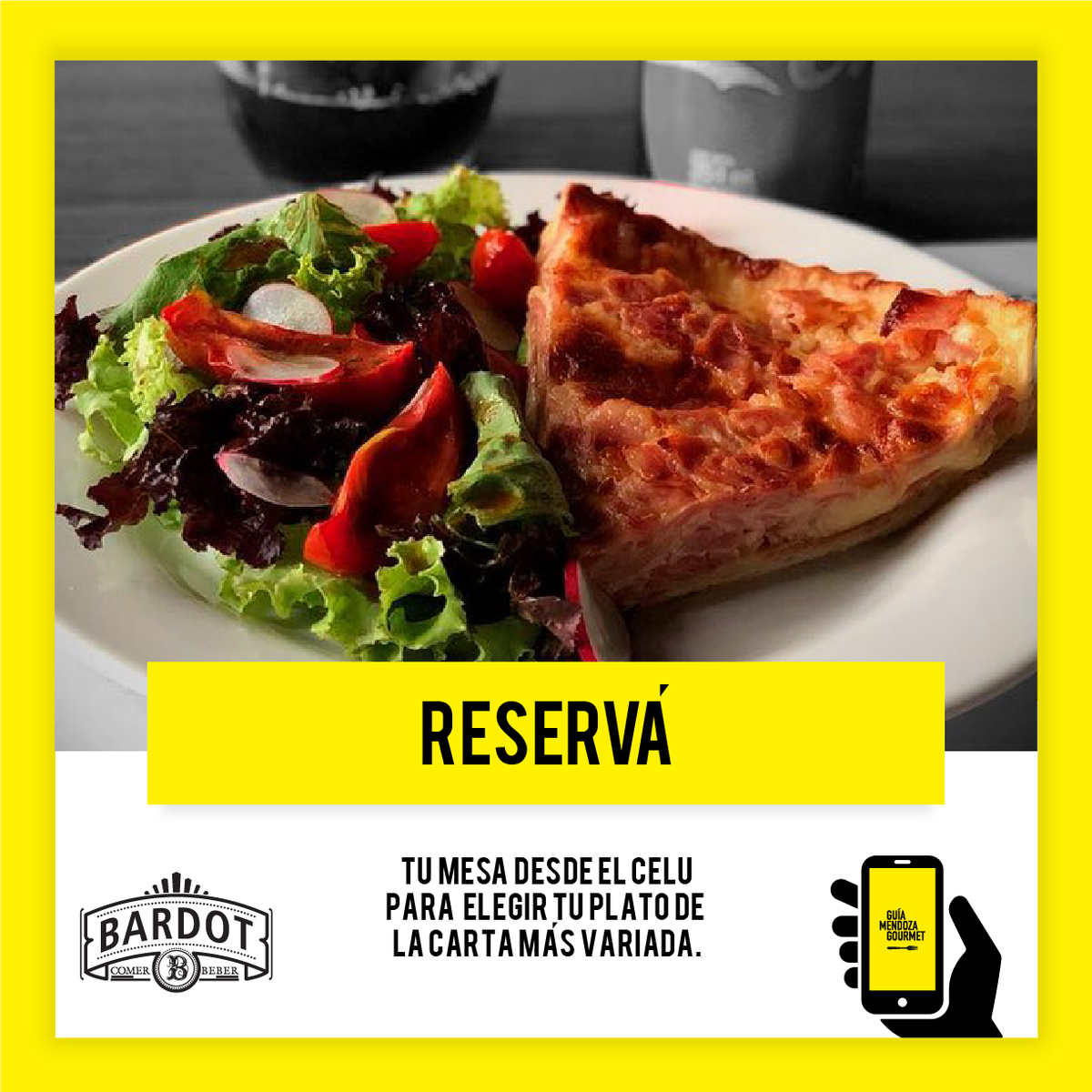 Ya podés reservar en <a href="/Bardotmdz/">Bardot Comer Beber</a> desde la App de #LaGuía. Simple, desde casa o desde donde estés te asegurás tu mesa para comer rico en un buen lugar.