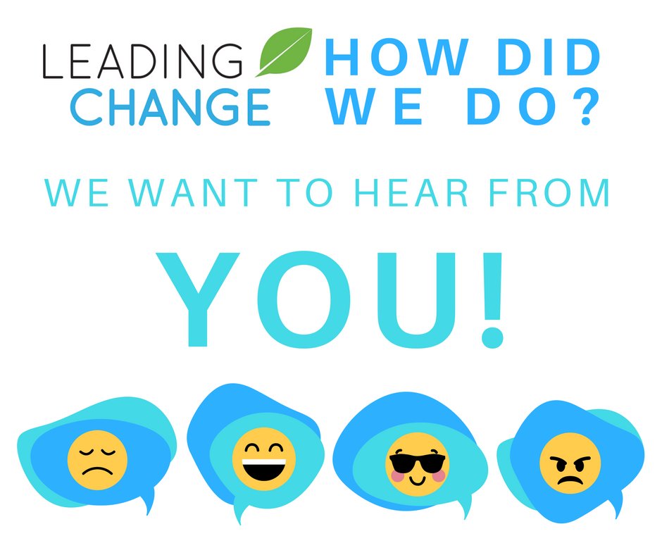 LeadingChangeCa's tweet photo. We want to make sure that any changes made to future programming take the various perspectives of our delegates into account. To capture as many #LeadChange18 voices as we can, the feedback survey deadline has been extended to April 25! Visit: https://t.co/Ylm36TF0tV https://t.co/lAhCFoTZaX