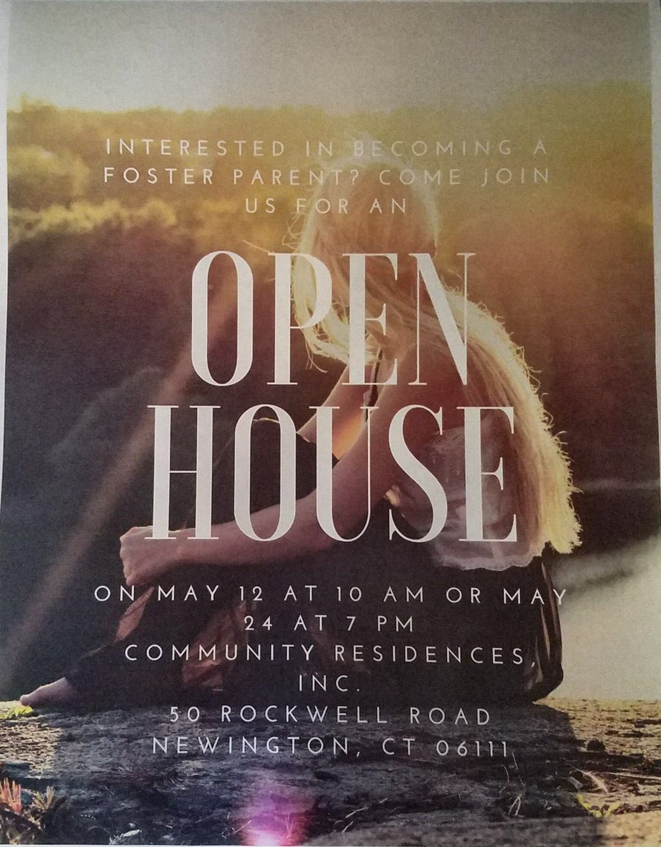 Hey everyone, come join us at CRI for our open house and informational session in May!! Learn everything you need to know about #fostercare and becoming a #fosterparent 

#FosterParentsNeeded