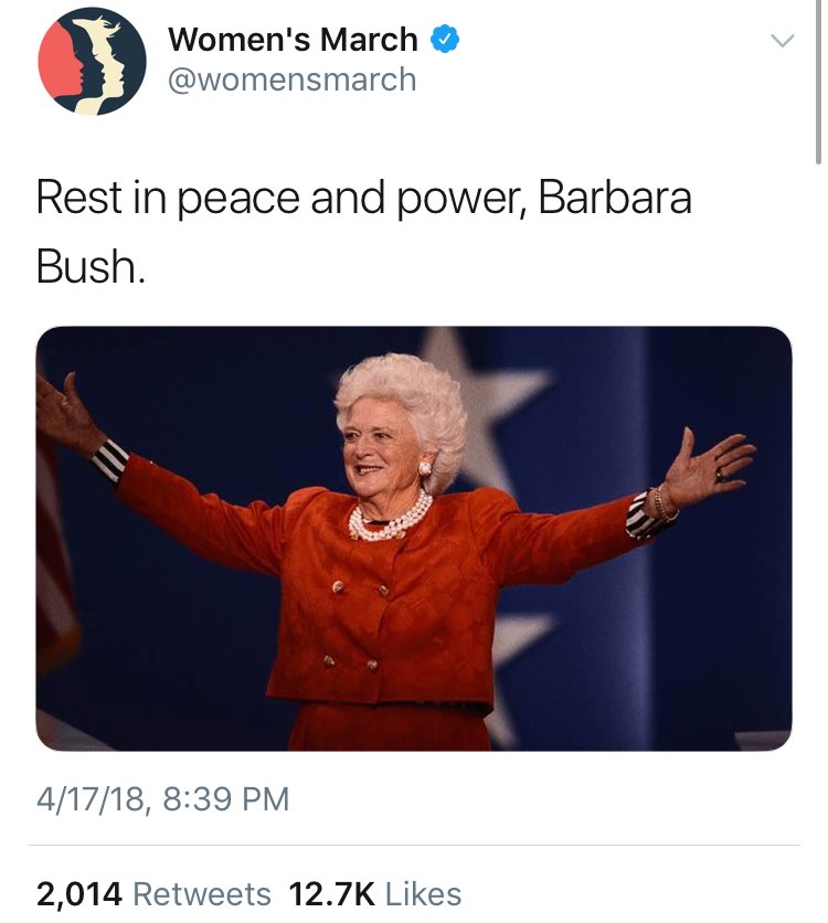 Textbook example of white [supremacist] feminism: the  @womensmarch celebrates the legacy of a woman who was deeply implicated in violence against women of color both domestically & abroad. Once again throwing women of color under the bus/ignoring our experiences & lives.