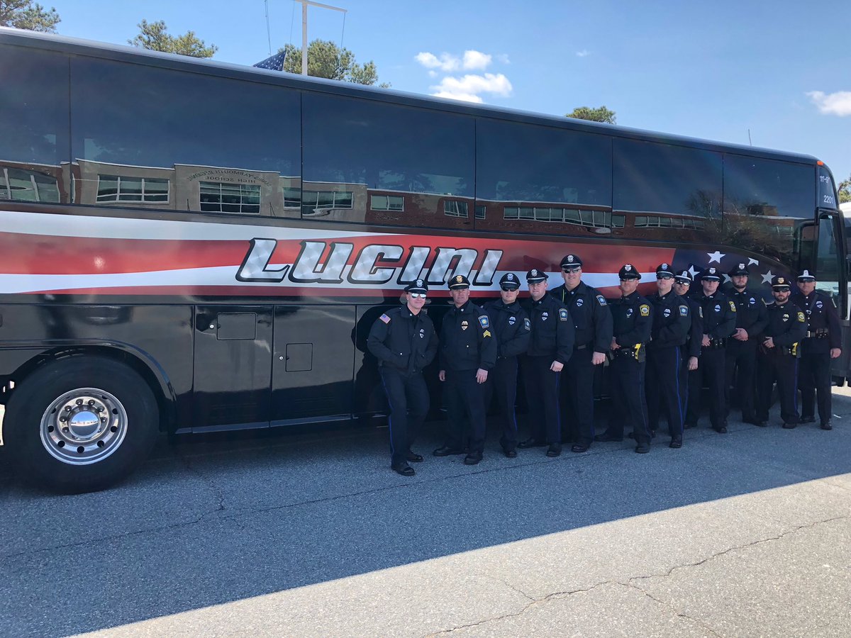 HanoverPolice's tweet photo. Members of the Hanover Police Department, @norwellpd &amp; @PembrokePD attended the Funeral for @yarmouthpolice Sgt. Sean Gannon.  Special Thank You to Lucini Bus Service of West Bridgewater for donating a bus so we could Honor &amp; Mourn our Fallen Brother.              #RIP 🙏💙🖤💙🙏 https://t.co/mw6ZSudWYL
