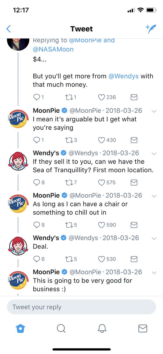 MeiraKhosla's tweet photo. My two favourite brands tweeting each other has made my day (even tho I’m a month late seeing this.)  Thank you @Wendys &amp; @MoonPie https://t.co/sFFvXkYBxB