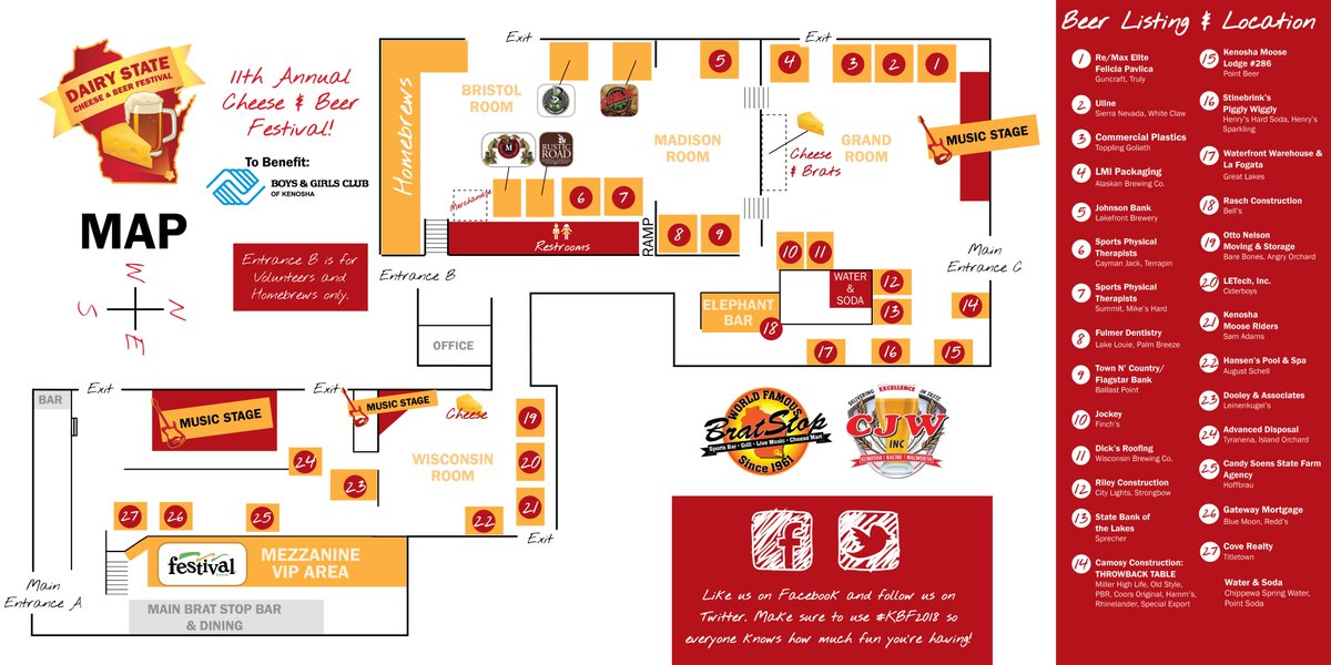 KenoshaBeerFest's tweet photo. At last! The fest map for Saturday is here! 🍻🗺️ Sample beers from 47 unique breweries and 3 home brew clubs.

Check out the full list of breweries and clubs in attendance here: https://t.co/7LAYH2huLP https://t.co/QRTmbtG2wL